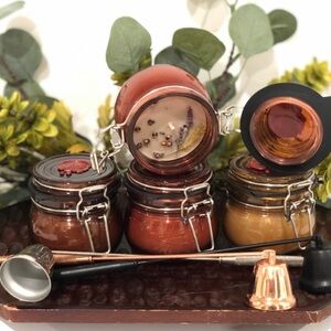 Soy Wax Organic Glass Jar Candle Set - Brown, Orange, Cream